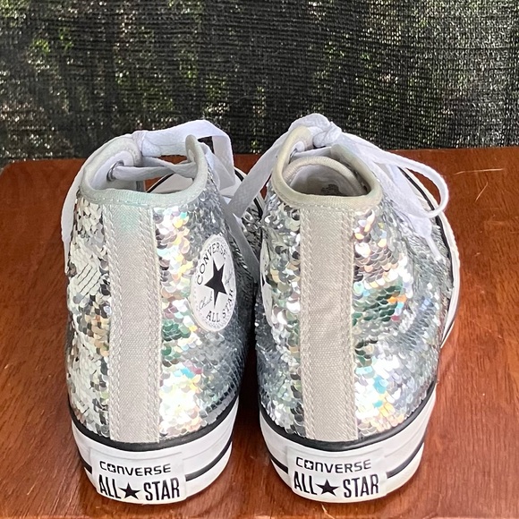 Converse Silver Sequined High-Top Sneakers Size 5 - Picture 2 of 11